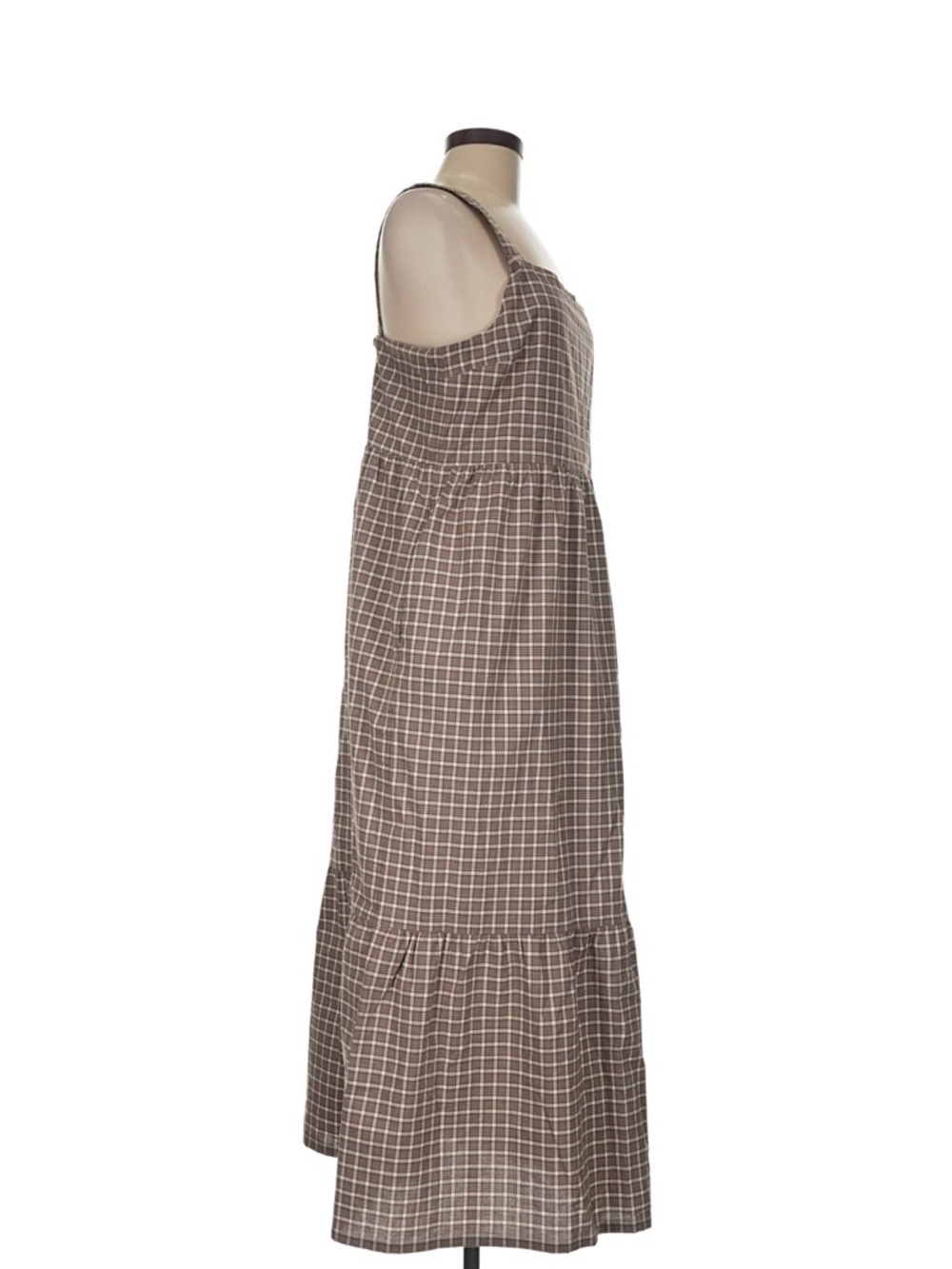 Checked Brown Square-Neck Maxi Dress - Picture 3 of 5